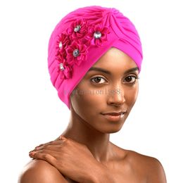 Rimpel Met Boor Bloem Tulband Hoed Moslim Stijl Wrap Hoofd Hoed Vrouwen Mode Hoofddoek Chemotherapie Cap Dame Haaraccessoires