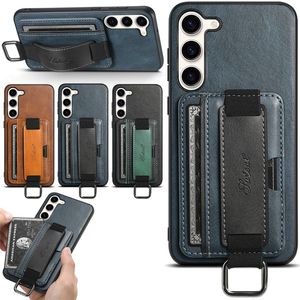 Étui de téléphone en cuir avec dragonne pour iPhone 15 14 Plus 13 12 Pro Max Samsung Galaxy S23 S22 Ultra Google Pixel 7 7A 7Pro 6 6A 6Pro Sony Xperia 1 10 Slim Card Slot Wallet Shell