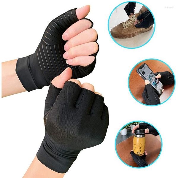 Support de poignet 1 paire de gants noirs d'arthrite de Compression pour femmes hommes soulagement de la douleur articulaire demi-doigt thérapie anti-dérapant