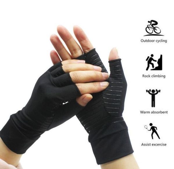 Support de poignet Gants de protection Gants de compression en fibre de cuivre Arthrite de la main Soulagement de la douleur articulaire Demi-doigt Thérapie anti-dérapante pour femmes Hommes