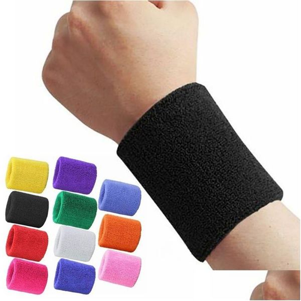 Support de poignet 8X12Cm Colorf coton Uni Sport bandeau anti-transpiration bracelet protecteur course badminton basket-ball attelle tissu éponge bande de sueur D Dhhz9