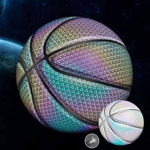 Polssteun Kleurrijk Holografisch Reflecterend Basketbal Bal PU-leer Slijtvast Nachtspel Straat Gloeiend Voor Binnen Buiten 231202