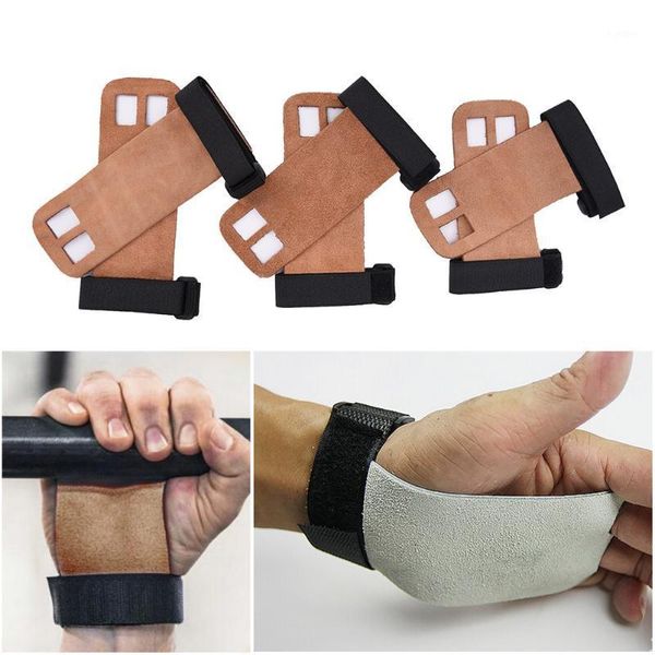 Empuñaduras de soporte para muñeca, protector de agarre de mano para gimnasia Crossfit, protectores de palma, guante marrón, levantamiento de pesas con barra, 1 par