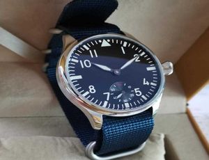 Polhorloge Geervo No Pilot Manual Mechanical Men039S Kijk 44 mm zwarte wijzerplaat Wit nummer Blue Nylon Strap Mineral Glass of SAPP7562726