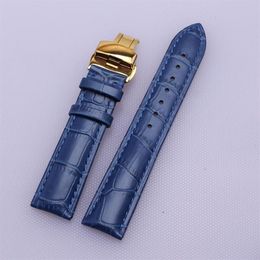Bracelet de montre accessoires Alligator Grain cuir véritable bracelet de montre bleu bracelets 14mm 16mm 18mm 20mm 22mm boucle papillon new342l