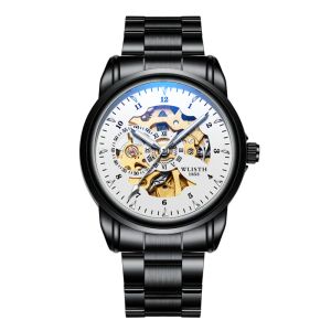 Relojes de pulsera para hombres Imitación suiza Resistencia Directa Relojes huecos mecánicos automáticos Movimiento Hebilla plegable Cinturón de acero luminoso Montre Dhgates