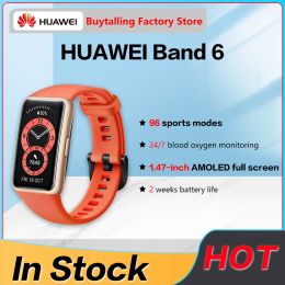 Polsbandjes 100% originele Huawei Band 6 Polsbandjes Globale versie Blood Oxygen Hartslag Tracker 1,47 inch AMOLED SMARTBAND