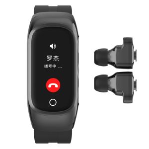 Pulseras 2 en 1 T91 TWS Auriculares inalámbricos Bluetooth Reloj inteligente Hombres Reloj inteligente Pulsera Frecuencia cardíaca y presión arterial Llamada Tiempo Auricular