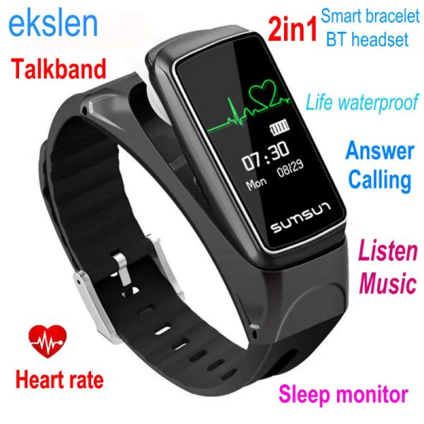 Pulseras Ekslen B7 Talkband Smart Bracelet 2in1 Auriculares Bluetooth con rastreador de la banda de pulsera de la frecuencia cardíaca Dispositivo portátil