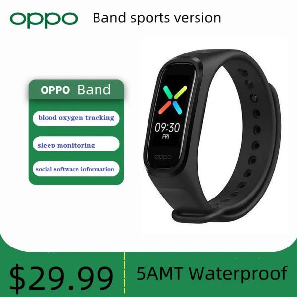 Bracelets Factory Original Oppo Band 1.1inch AMOLED AFFICH 100mAh Long Battery Life Bluetooth 5.0 5AMT Imperproof pour Android iOS