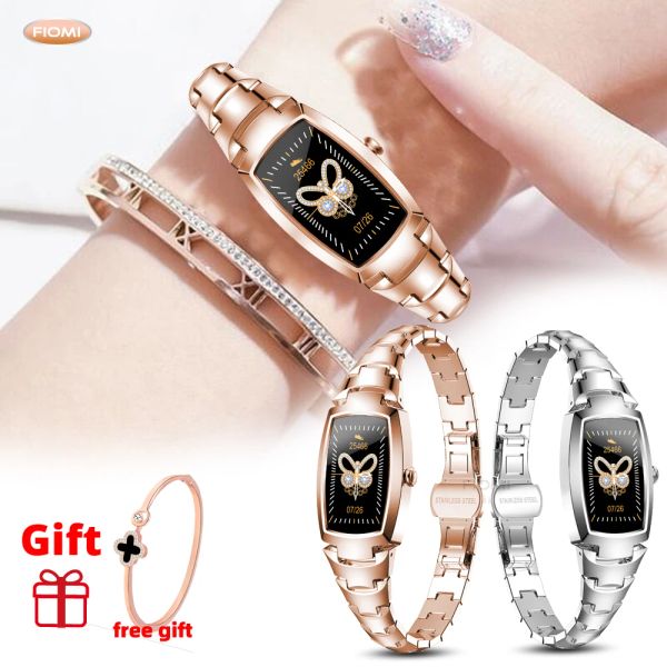 Bracelets Fiomi H8 Pro Women Smart Watch Touch Love Type Sport Montre carrément moniteur de carté