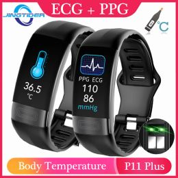 Bracelet de fitness de bracelets P11 plus hommes Smart Watch Band ECG PPG Température corporelle Pression de la pression artérielle Smartwatch P11 pour Huawei Xiaomi