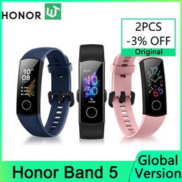 Pulseras Versión global Honor Band 5 Smartband AMOLED Seguimiento de frecuencia cardíaca Fitness Sueño Monitor de natación Deporte Rastreador de oxígeno en sangre