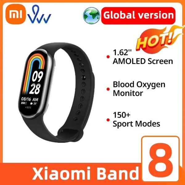 Bracelets Version globale xiaomi bande 8 Blood Oxygène 1.62'''Amoled Screen SmartBracelet 7 Color Long Battery Life 150+ MODES SPORTS MI BAND 8