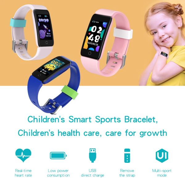 Mundas de pulseras Mistep T11 Smart Watch Recargable Monitoreo de frecuencia cardíaca Silicona 1.08 pulgadas Kids Sports Bluetooth Watch para Android para iOS