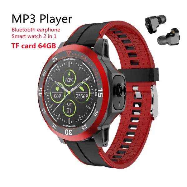 Pulseras MP3 Player Men Men Smart Watch Bluetooth Auriculares 2in1 Multifunción Sports Fitness Pulsera Heart Rele Heart Pressing Monitoreo