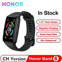 Pulseras Original Honor Band 6 NFC STD Pulsera inteligente Primera pantalla completa 1.47 "AMOLED Pantalla táctil a color Nadar Ritmo cardíaco Sueño Estrés Música