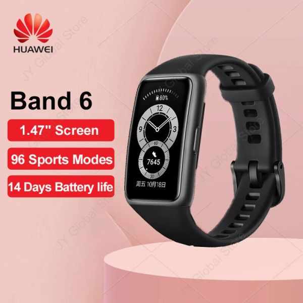 Bracelets originaux Huawei Band 6 Smartband Blood Oxygène 1,47 '' Séquence cardiaque Écran surveillance du sommeil Smartband 14 jours Life de batterie