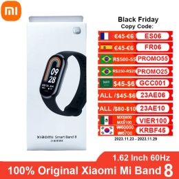 Bracelets Original Xiaomi Mi Band 8 Bracelet intelligent 1,62 Écran AMOLED 60Hz Traker de fitness Trate cardiaque Monitor Blood Oxygène Miband 8