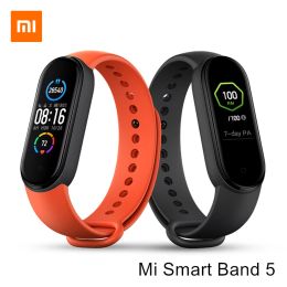 Polsbandjes Originele Xiaomi Mi Smart Band 5 Polsband AMOLED 1.1 "Screen Bluetooth 5.0 Bracelet 5ATM Waterdichte hartslagsensor MI Fit app