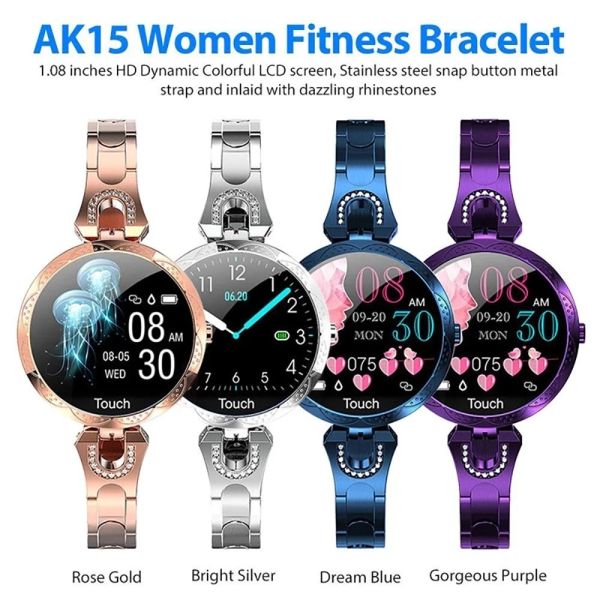 Bracelets Smart Watch Femmes Nouvelles tension artérielle Bracelet moniteur de fréquence cardiaque IP67 Watch imperméable pour Android iOS Phone Lady Ladies AK15