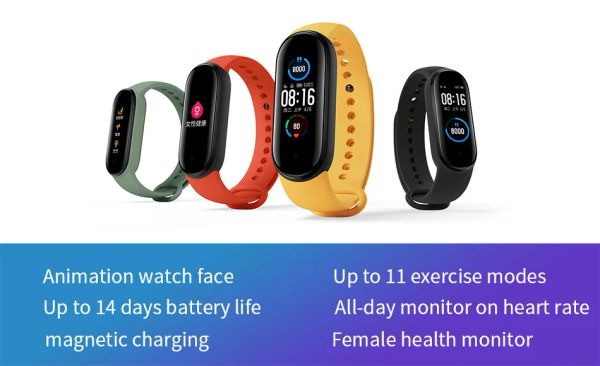 Bracelets xiaomi mi-bande 5 bracelet intelligent 4 écran tactile en couleur miband 5 trousses fitness piste car