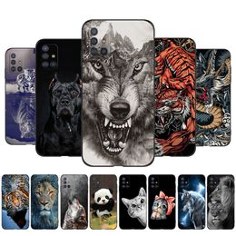 Voor Samsung Galaxy A51 Case Phone Back Cover A515 6.5 "Bumper Zwart Tpu Case Leeuw Wolf Tijger Draak