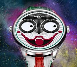 Relógio de pulso 2021 Chegada Joker Watch Homens Únicos Olhos Grandes Moda Palhaço Quartzo para Halloween Couro À Prova D 'Água Esportes Es Mens218f1415796