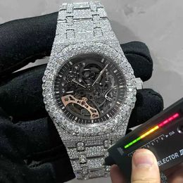Montre-bracelet 2022 Nouvelle version VVS1 VIP ston Skeleton Watch PASS TT Mens diamants Top qualité Mouvement mécanique ETA Luxury Iced Out Sapphire brillant