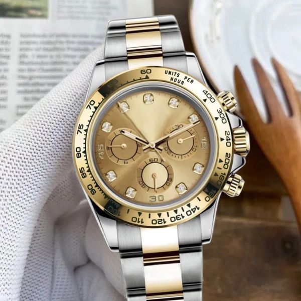 montre-bracelet montre automatique rlx fausse montre automatique mécanique montre de luxe 40mm boucle pliante or Hardlex étanche chronomètre luxueux