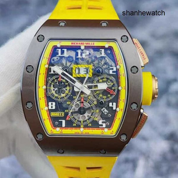Reloj de pulsera Reloj de lujo RM Reloj de pulsera RM011 Círculo de cerámica Marrón Amarillo Color a juego Función de tiempo Hueco