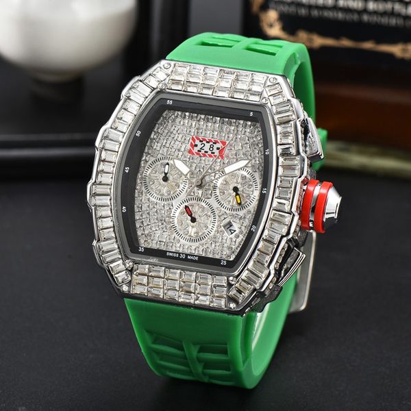 Montre-bracelet pour 2023 Montres pour hommes Six aiguilles Tous les cadrans Montre à quartz de haute qualité Top Marque Chronographe Diamant Horloge Ceinture en caoutchouc Mode Richar Tonneau