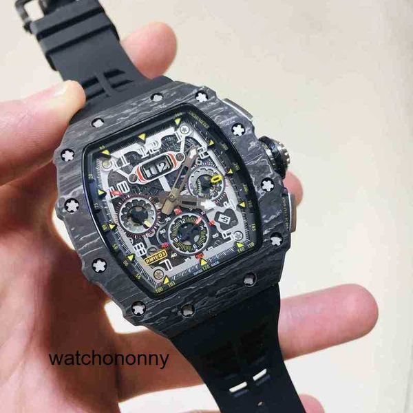 Reloj de pulsera Mecánica de lujo para hombre Relojes de negocios Richa Milles Maquinaria Mclaren transparente Reloj para hombre Barril de vino de fibra de carbono