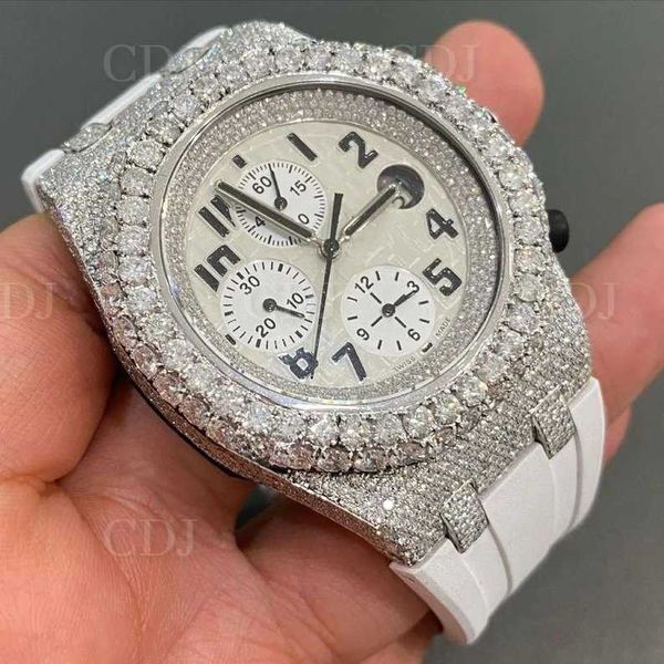 Montre-bracelet De Luxe Naturel Bling Hip Hop y Iced Out Montre Sier Or Cadran Bleu Quartz Diamant Montre Hommes Poignet Fabrication De L'Inde