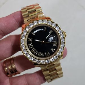 Reloj de pulsera Relojes para hombre Oro amarillo Diamante grande Presidente sólido Día-fecha Iced Out 41MM Reloj automático para hombres Reloj resistente al agua