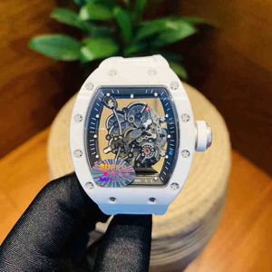 Polshorloge Richamill luxe horloges ontwerper RMS055 Men's automatische mechanisch horloge Alle witte keramische gepersonaliseerde uitgeholde mode