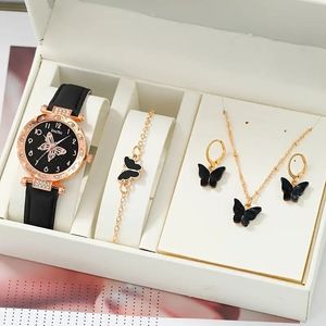 Montre-bracelet de luxe, bague, collier, boucles d'oreilles, papillon, mode, décontracté, ensemble de montres pour dames, horloge, 230905