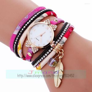 Montres-bracelets 100 pcs/lot 918459 mode dame enroulée autour de la montre feuille aile pendentif en cuir Quartz élégance montre-bracelet horloge