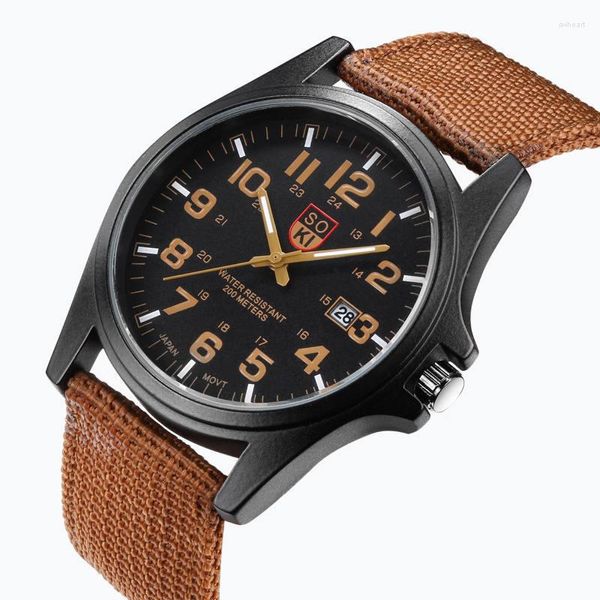 Relojes de pulsera 100 unids/lote reloj de nailon Soki informal con calendario envoltura de cuarzo para hombre reloj de pulsera al por mayor reloj de fecha