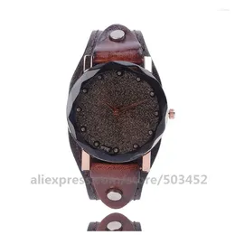 Relojes de pulsera 100 unids/lote CCQ 920022 Relojes para mujer Cuero genuino Forma redonda Relojes De Mujer Starry Sky Fashion Lady's Watch