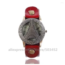 Montres-bracelets 100pcs / lot CCQ 920041 Eiffel Réminiscence Montre en cuir Mode Unisexe Damen Uhren Vintage Gros Zegarek Damski