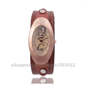 Horloges 100 stks/partij CCQ 92012 Lederen Riem Vrouwen Horloges Unisex Vintage Reminiscence Siamese Mode Quartz Colck