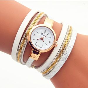 Montres-bracelets 100 pcs/lot mode dame armure cuir montre enroulée autour du boîtier en or Rose élégance montre-bracelet en gros longue sangle