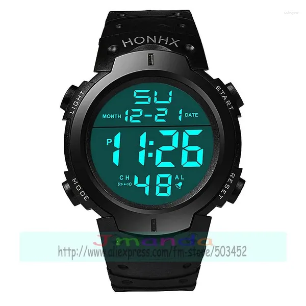 Relojes de pulsera 100 unids / lote HONHX-9001-1 Reloj digital con esfera redonda grande para niños que venden reloj de pulsera de silicona con correa negra de alta calidad