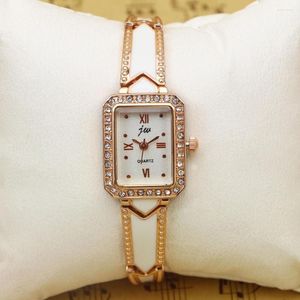 Montres-bracelets 100pcs / lot JW-8016L Arrivée Cadran carré Montre en cristal Mode Lady Wrap Quartz Rose Or Élégance Style romain