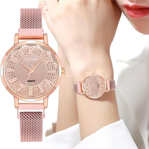 Montres-bracelets 100pcs / Lot Simple Femmes Montre Cadran Rond Avec Diamant Montre-Bracelet De Mode Chiffres Arabes Montres Loisirs Dames Horloge En Gros