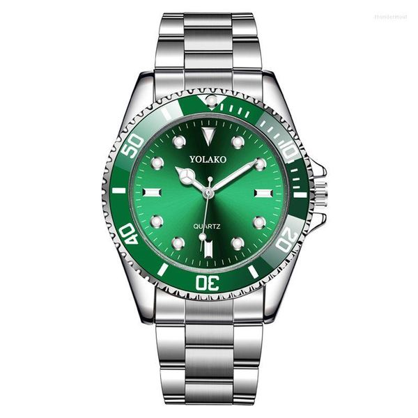 Montres-bracelets 100 pcs/Lot YOLAKO vente vert visage montre mode acier bande Quartz hommes montre-bracelet en gros