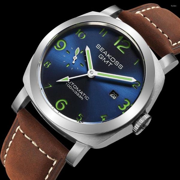 Relojes de pulsera 10bar GMT Buceo Reloj mecánico automático Hombres 1963 Gaviota 2557 Movimiento Super Luminoso Calendario Reloj de pulsera de zafiro