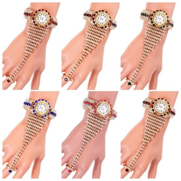 Relojes de pulsera, 12 tipos de moda, diamante completo, diamantes de imitación, circonita, gema, garra, cadena, anillo, pulsera, reloj de cuarzo para mujer, lujo