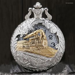 Montres-bracelets 1 pc montre à Quartz pour hommes magnifiquement sculpté creux Locomotive poche Souvenir cadeaux